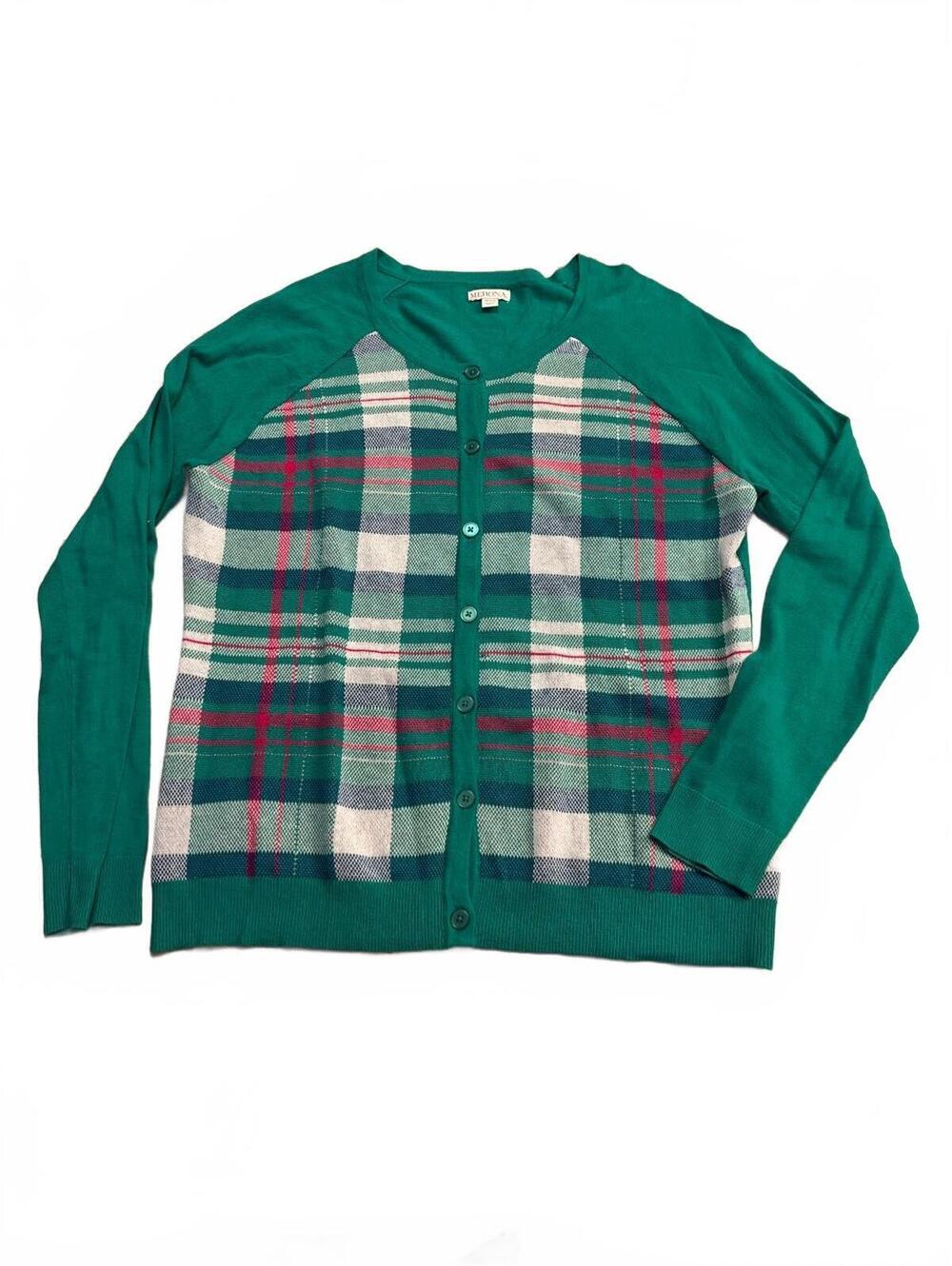 Merona Vintage green plaid classic cardigan sweater